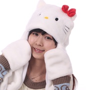 长款kt动物帽子连体帽子白色，kt猫连体手套帽子冬天保暖