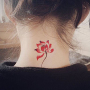 清纯脱俗手绘红色荷花，莲花防水彩色，纹身贴纸男女性感纹身贴