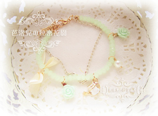 淡绿色东大门小清新多元素珍珠花朵蕾丝水晶，饰品女多层手链5027