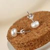 s925纯银天然淡水珍珠，耳钉扁圆韩国女可爱银饰品，耳饰品