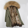 冬季貉子毛皮草(毛皮草)外套中长款派克服可拆卸大毛领毛皮大衣女加厚