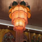古典莲花布艺水晶吊灯，定制大型非标工程灯，创意个性大堂客厅吊灯