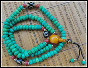 天然绿松石佛珠手链108颗绿松石，手串扁珠算盘珠，民族风(4)