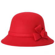 大红色帽子春秋款单冒毛呢礼帽女士时尚百搭韩版蝴蝶结圆顶渔夫帽