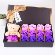 七夕节礼物12朵小熊香皂，花礼盒创意生日，女生玫瑰肥皂花结婚品
