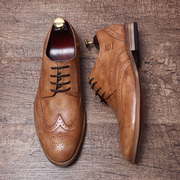 布洛克款式雕花复古英伦风真皮牛津鞋厚底手工鞋男士商务正装皮鞋