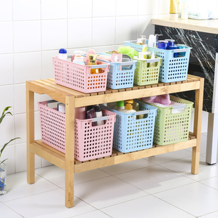 日式长方形塑料篮大号收纳筐，桌面橱柜置物篮，整理筐厨房浴室储物篮