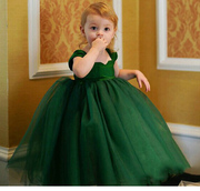 公主女童周岁生日摄影婚纱礼服花童幼儿钢琴演出服绿色蓬蓬裙夏季