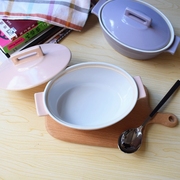 欧式陶瓷盖碗 焗饭碗汤碗汤锅 烤箱用碗微波炉碗 双耳家用碗500ml