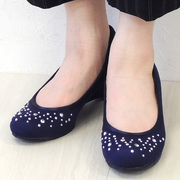 秋季女鞋 日本 OL坡跟女鞋 镶钻 防泼水 可水洗b