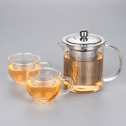 耐热玻璃茶壶350毫升不锈钢，内胆过滤花草茶壶套装，品茗小茶壶茶具