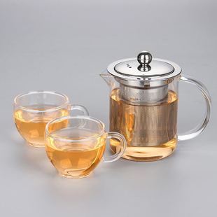 耐热玻璃茶壶350毫升不锈钢内胆过滤花草，茶壶套装品茗小茶壶茶具