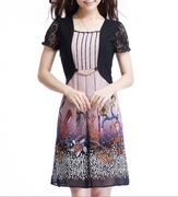 韩版修身蕾丝雪纺，短袖连衣裙中长款女蓝粉红2018夏zx24