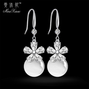 s925纯银珍珠耳坠长款气质，韩国水晶耳环女时尚，简约百搭猫眼耳钉