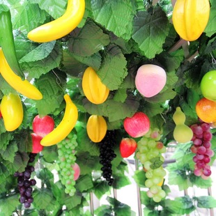 仿真葡萄叶子串(叶子串)水果，假花藤条摆件装饰蔬菜，绿植物藤蔓管道缠绕吊顶