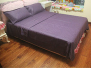 全棉纯色贡缎条纹床上用品四件套 深紫色 床笠式可订做