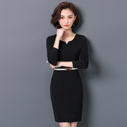 秋ol职业装连衣裙女黑色长袖，简约气质显瘦工作服，正装黑色工衣裙子
