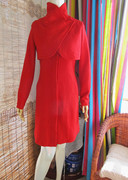 魅惑工厂打版样衣长款披肩修身立领红色羊毛呢女士外套大衣