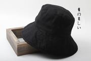 日系纯色大檐黑色平顶亚麻渔夫帽子男女士夏季遮阳盆帽光板可折叠