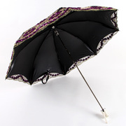 高档二折遮阳伞蕾丝刺绣，太阳伞女防晒防紫外黑胶公主晴雨洋伞