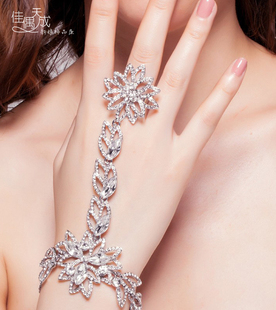 韩版新娘合金水钻手链，戒指脚背手背链一体婚纱，礼服配饰艺术照饰品