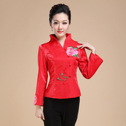唐装女士春秋装中国风长袖，时尚时尚唐装上衣修身女装年会服装红色