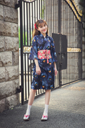 日式和风 交叉孔雀浴衣连衣裙 浮世绘复古日本改良和服 长款