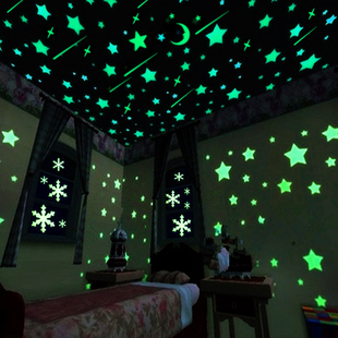ins网红夜光贴荧光星星月亮，客厅卧室寝室儿童房宿舍墙贴立体墙贴