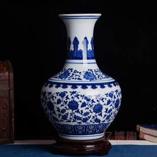 景德镇陶瓷器仿古青花瓷花瓶摆件，现代简约客厅装饰插画工艺品