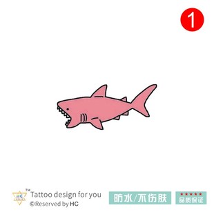 原创手绘粉红鲨鱼纹身贴小清新可爱海豚鲸鱼港风原宿防水持久纳米