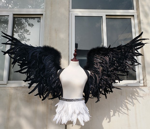 黑色天使翅膀 纯手工打造模特走秀婚纱摄影大号羽毛翅膀道具
