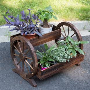 碳化防腐木花盆庭院户外种植花箱阳台实木花架创意木质小花车花槽