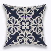 北欧式纯棉毛线刺绣花几何不规则抽象窗花藏蓝色沙发抱枕靠垫