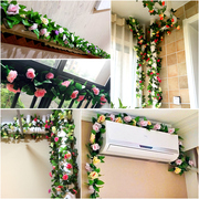 仿真玫瑰花藤假花藤条塑料植物客厅空调管道缠绕阳台装饰墙面遮挡