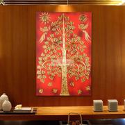 装饰画金箔画东南亚泰式油画，纯手绘挂画客厅，玄关走廊吉祥菩提树