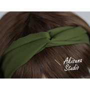 纯色橄榄绿黑色藏青麻料复古日系韩国兔耳朵，交叉松紧发带发饰发箍