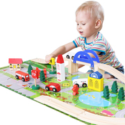 木制轨道车拼组装汽车火车城市，交通积木男孩子宝宝儿童益智玩具