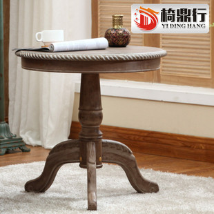 复古小圆桌实木茶几迷你桌子，圆形欧式沙发美式边几古风法式咖啡桌