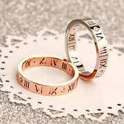 925纯银情侣对戒指ins仿真钻石，男女款一对韩版罗马结求婚指环饰品