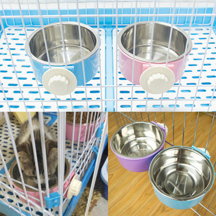 悬挂式狗碗 猫碗防打翻 可固定水碗宠物不锈钢挂碗 猫笼狗笼挂碗