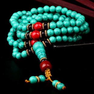 优化绿松石108颗藏式民族风佛珠手链男女情侣多圈念珠手串毛衣链