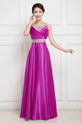 2022红紫金色晚礼服，演出服长款伴娘主持人，迎宾礼仪大合唱长裙