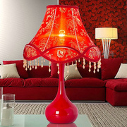 现代北欧红色结婚喜灯触摸台灯 遥控调光节能LED卧室 床头婚房灯