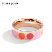 韩版时尚简约五彩色圆点点宽版镀18K玫瑰金钛钢韩国个性女戒指环