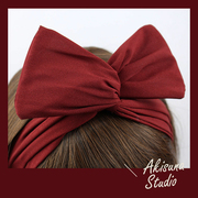 韩国酒红色雪纺兔，耳朵铁丝流行蝴蝶结，饰品复古发带发饰发箍头饰