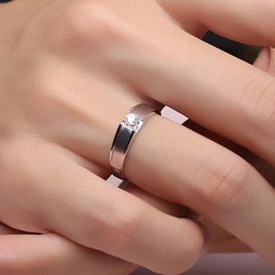 白18K金铂金10分20 30分男钻戒钻石男戒指环订求结婚情侣对戒
