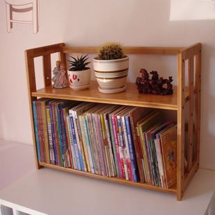 两三层桌面书架置物架实木简易创意书柜桌上书架竹制小书架