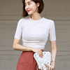 纯棉白色中袖t恤女夏 韩版修身显瘦紧身上衣纯色百搭五分袖打底衫