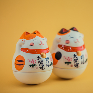 ZAKKA日式创意送礼 家居饰品 陶瓷摆件可爱卡通 招财猫不倒翁