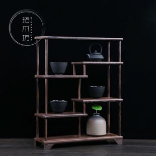 茶壶茶具紫砂壶架子，鸡翅木博古架实木，中式小型多宝阁底座盆景托架